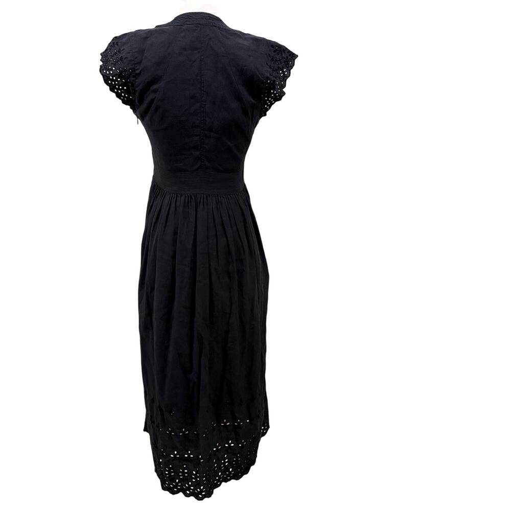 Madewell Black Eyelet Nightbreeze Midi Dress Linen Cotton 2 Coquette Chic Boho - Picture 2 of 11